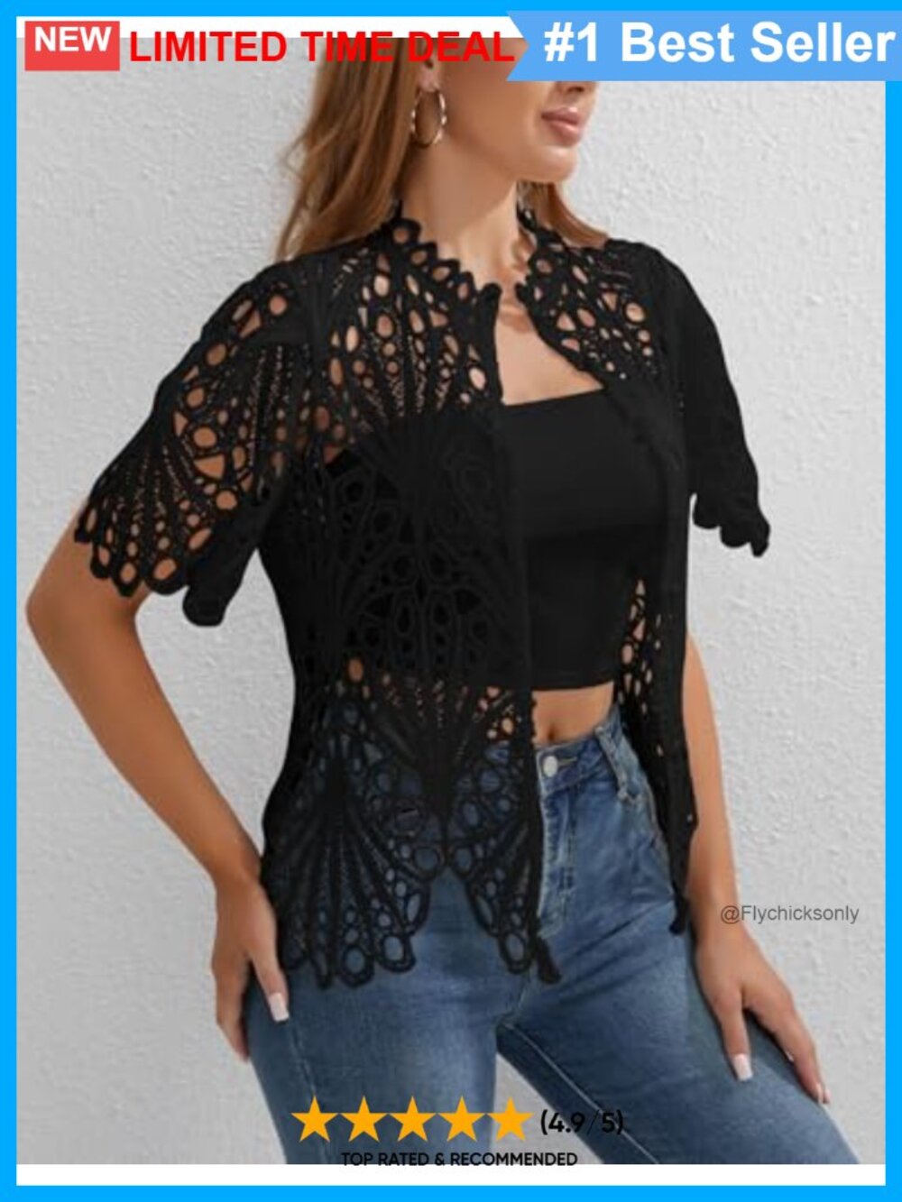 Lace Ruffle Puff Sleeve Button Down Top - Picture 4 of 6